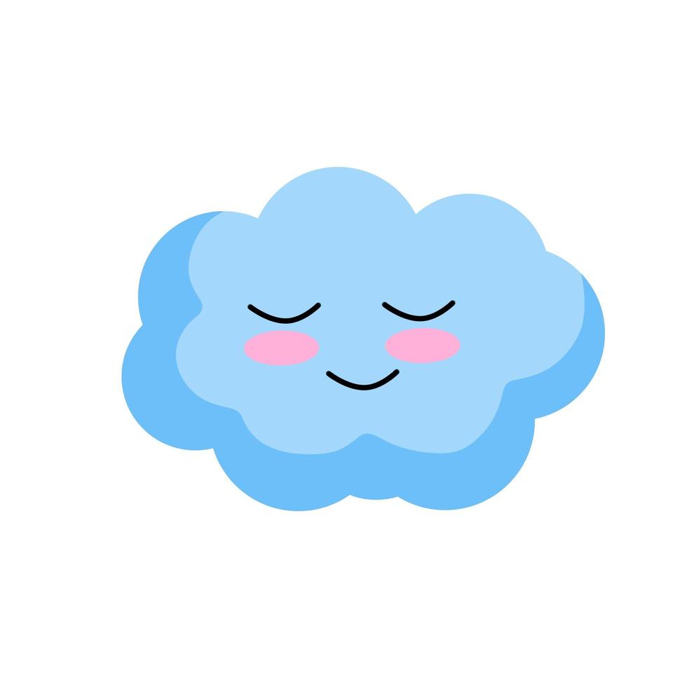 nube sonriente. personaje kawaii. objeto azul del cielo. símbolo del tiempo nublado. mascota del pronóstico del tiempo. linda ilustración de dibujos animados vector