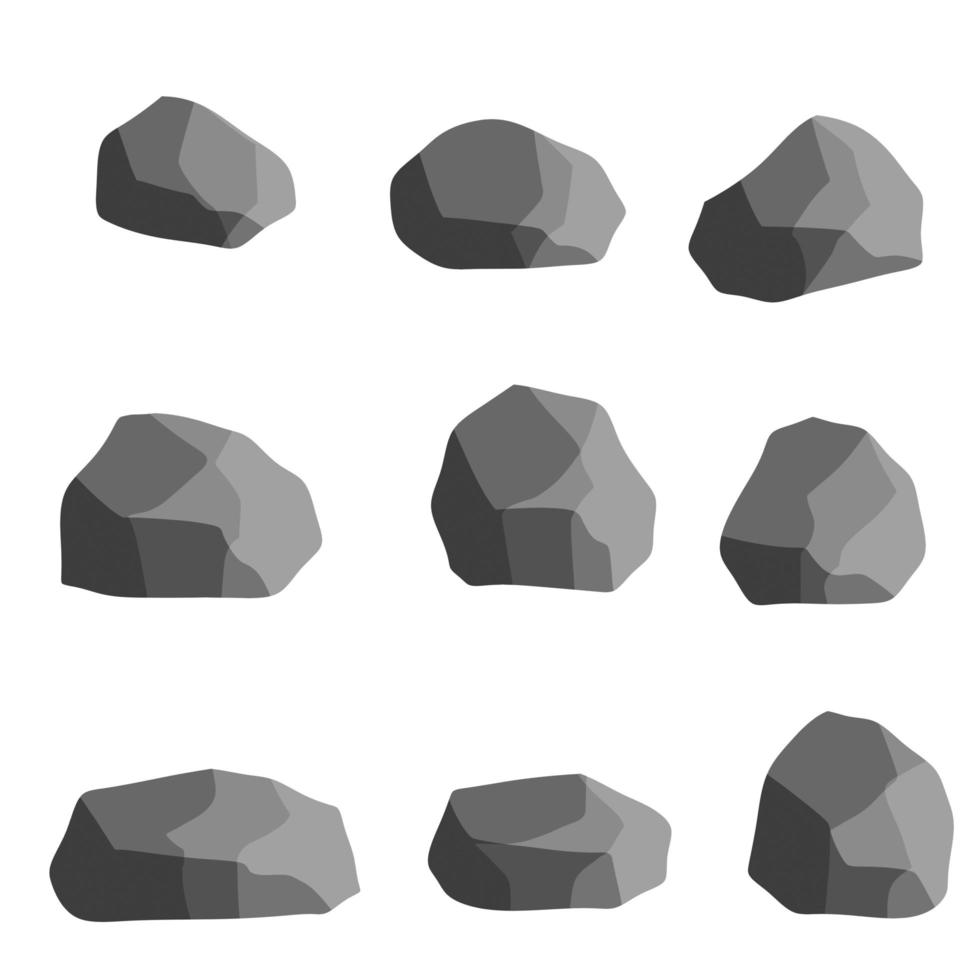 Natural wall stones and smooth and rounded grey rocks. Element of forests, mountains and caves with cobblestone. Cartoon flat illustration vector
