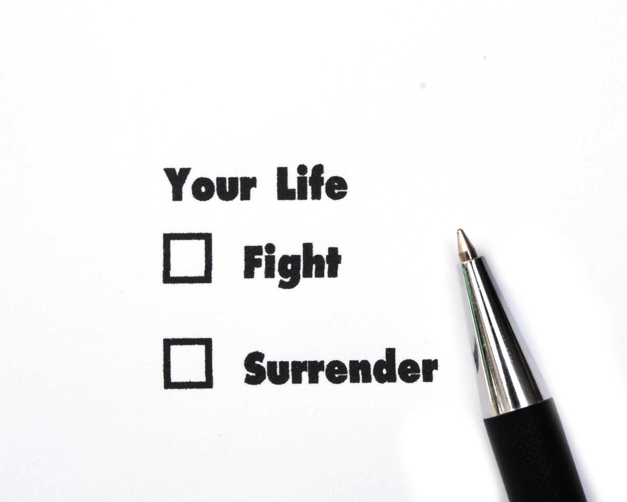 Your select is Fight or Surrender, ink print, check box concept photo