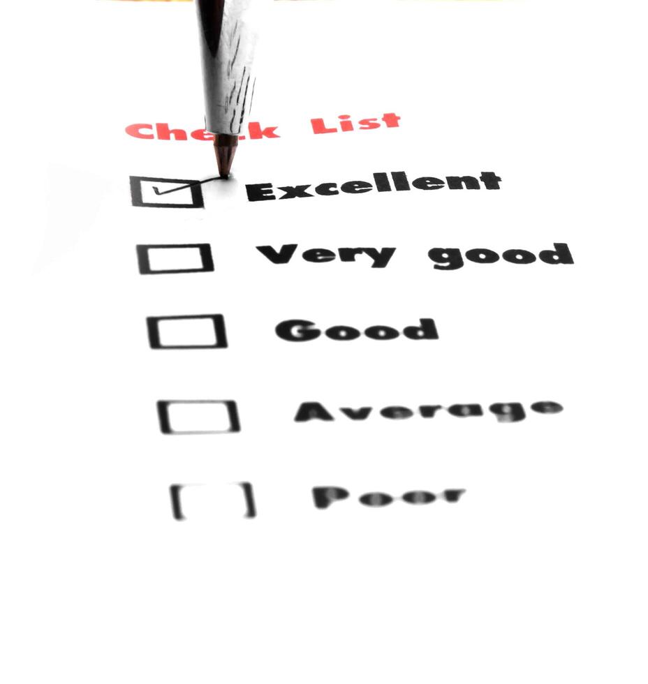 Tick placed you select choice.  excellent,very good,good,average,poor - check excellent photo