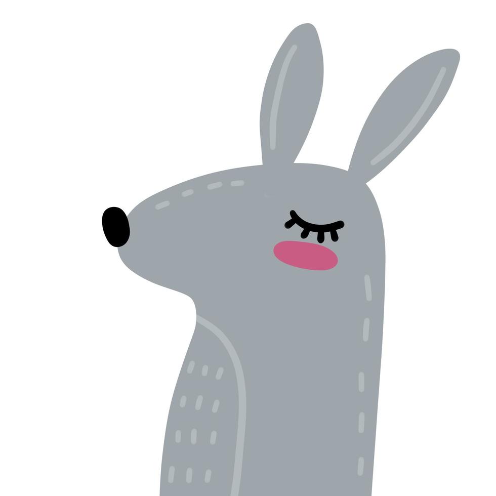 Cute bunny. Head of gray rabbit. Funny hare character with big ears. vector
