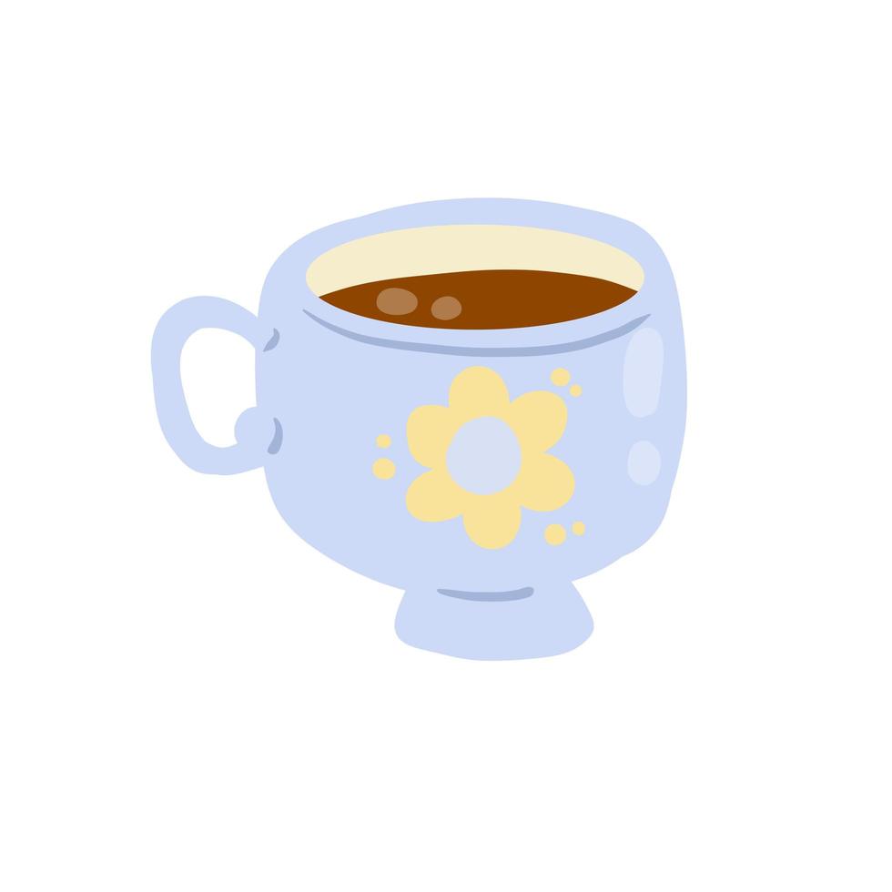 divertida taza de té o café. lindo dibujo acogedor. vector