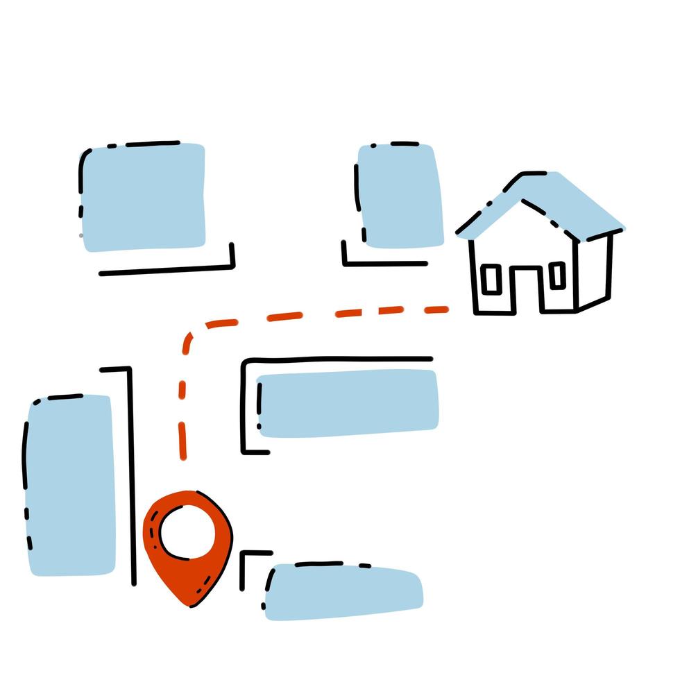Navigation map. Route from point to house. vector