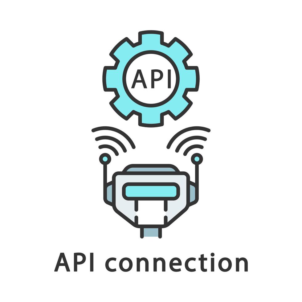 icono de color de conexión api. Interfaz de programación de aplicaciones. robot de comunicación inalámbrica. cyborg con control remoto y configuración. automatización de procesos robóticos. ilustración vectorial aislada vector