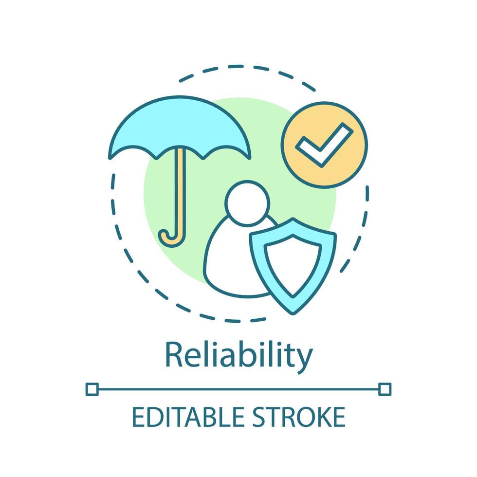 Reliability concept icon. Employee protection idea thin line illustration. Business ethics. Corporate policy. Job insurance. Workplace safety, guard. Vector isolated outline drawing. Editable stroke