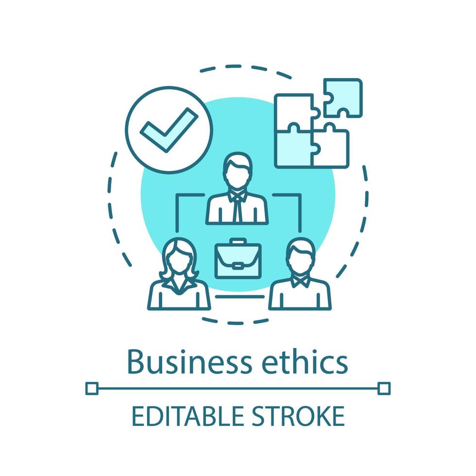Business ethics concept icon. Corporate policy idea thin line illustration. Leadership. Partnership. Team management. Decision making. Problem solving. Vector isolated outline drawing. Editable stroke