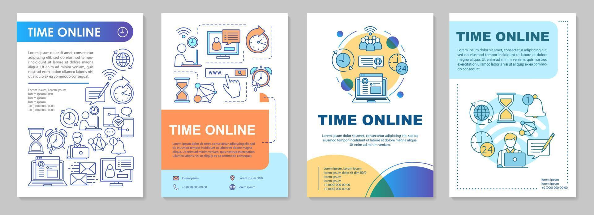 Time online brochure template layout. Access to web services. Flyer, booklet, leaflet print design with linear illustrations. Vector page layouts for magazines, annual reports, advertising posters