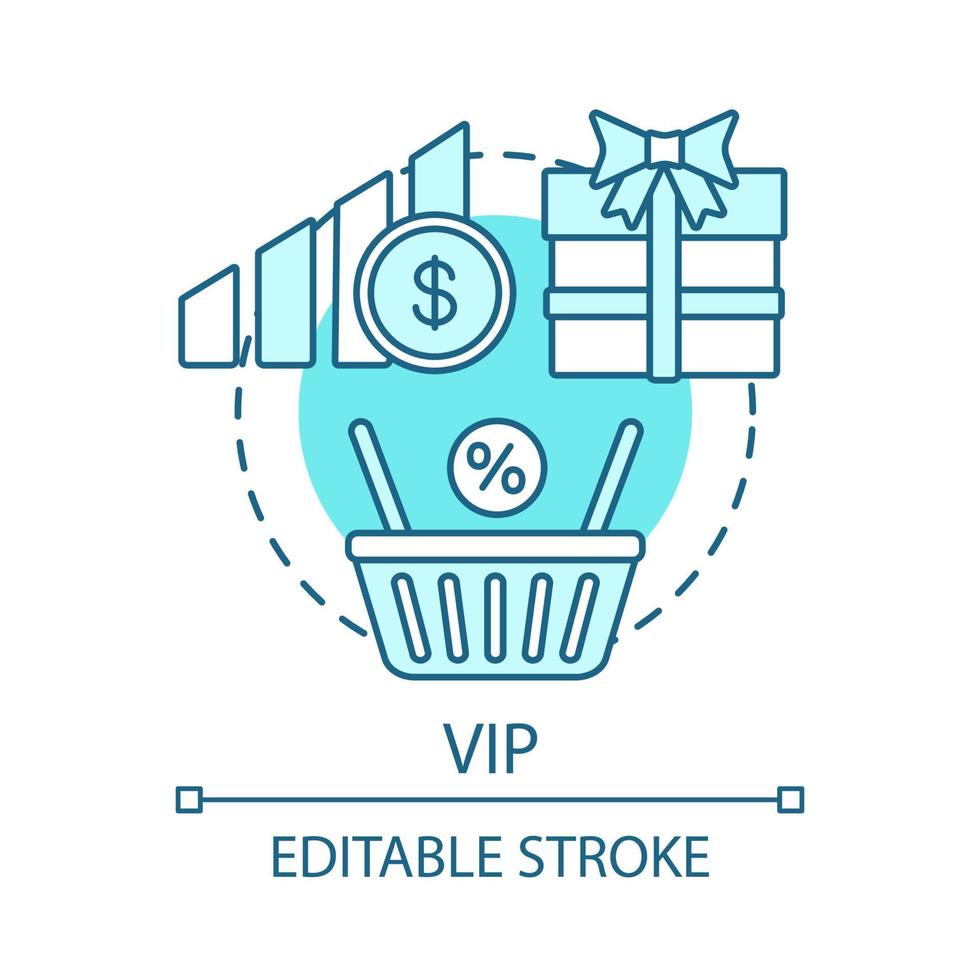 VIP concept icon. Discounts and bonuses subscription tariff idea thin line illustration. Online store shopping. Special low price. Vector isolated outline drawing. Seasonal sale. Editable stroke