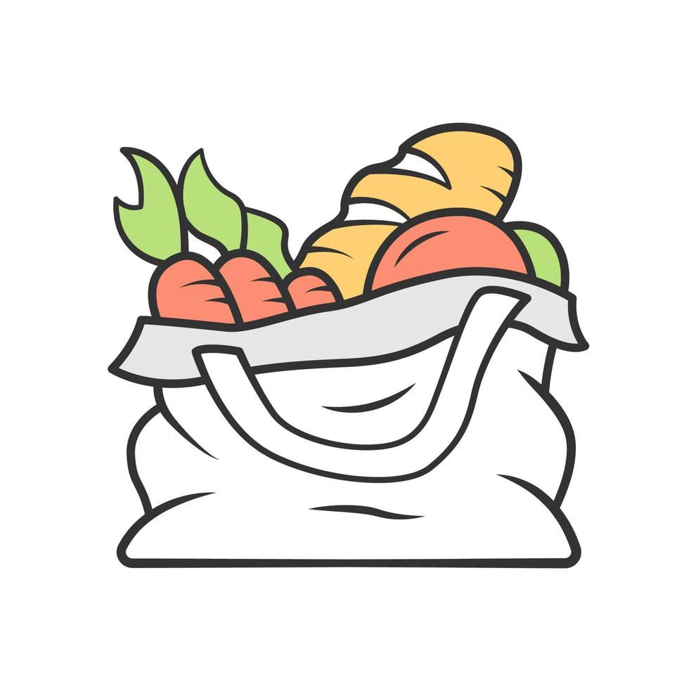 Reusable produce bag color icon. Zero waste recyclable textile bag for grocery products. Organic market tote. Isolated vector illustration