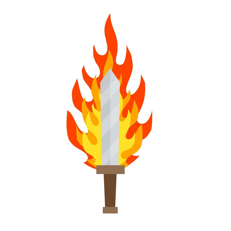 Fiery sword. Magic weapon of knight, sorcerer, magician. vector