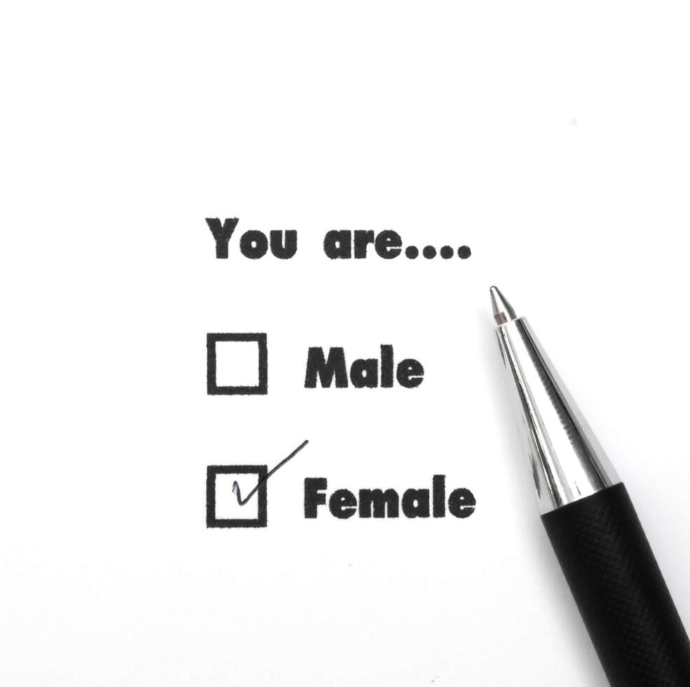 Man and woman check boxes ink print , check female photo