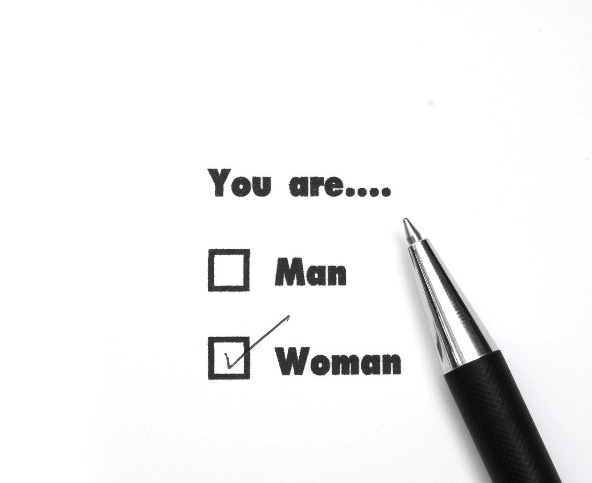 Man and woman check boxes ink print , check woman photo
