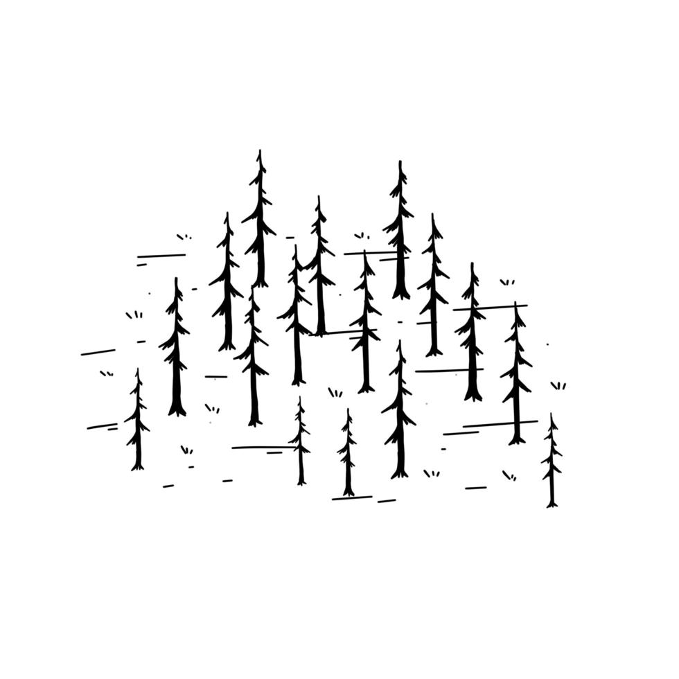 Pine forest. Silhouettes of old dead trees. Swamp area for retro maps. vector