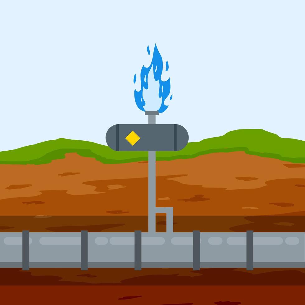 Gas pipeline and equipment. Gasmain with blue fire vector