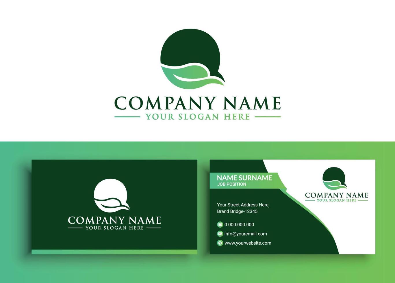 Q Letter Green Leaf Logo And Business Card Design Template vector