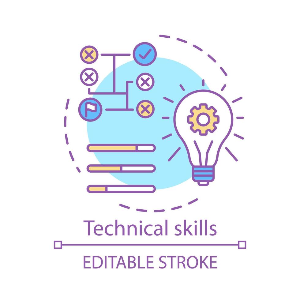 icono del concepto de habilidades técnicas. poder del conocimiento, proceso de aprendizaje, idea de autoeducación ilustración de línea delgada. dibujo de contorno aislado del vector de mentalidad técnica de pensamiento lógico. trazo editable