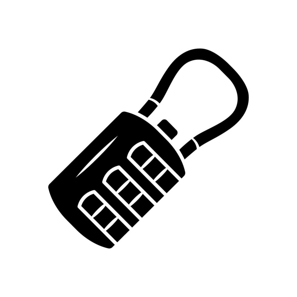 Combination, passcode hanging lock glyph icon. Luggage, baggage safety and protection item. Suitcase, briefcase number padlock, locker Silhouette symbol. Negative space. Vector isolated illustration
