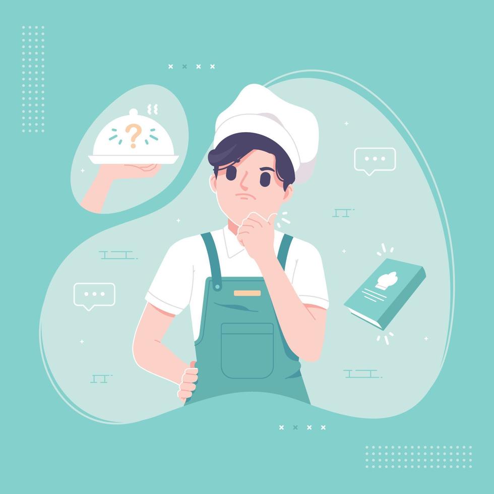 chef thinking recipe illustration background vector