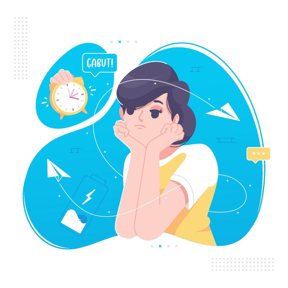 bored girl wasting time illustration vector