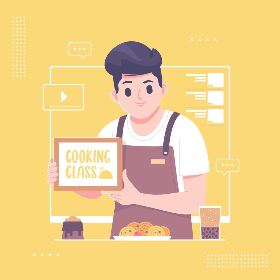 fondo de ilustración de clases de cocina en línea vector