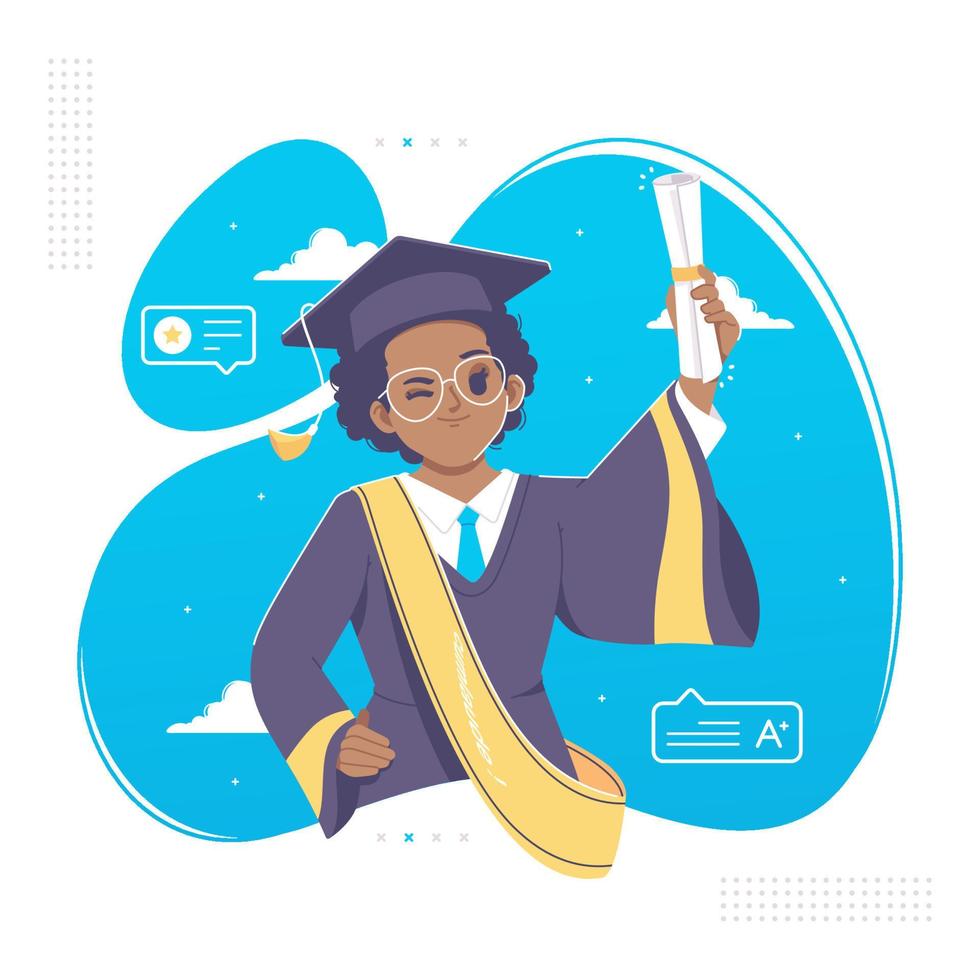 cute graduation girl character background vector