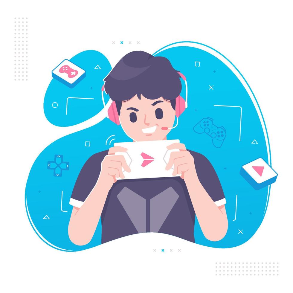 mobile gaming addict gamer character illustration background vector