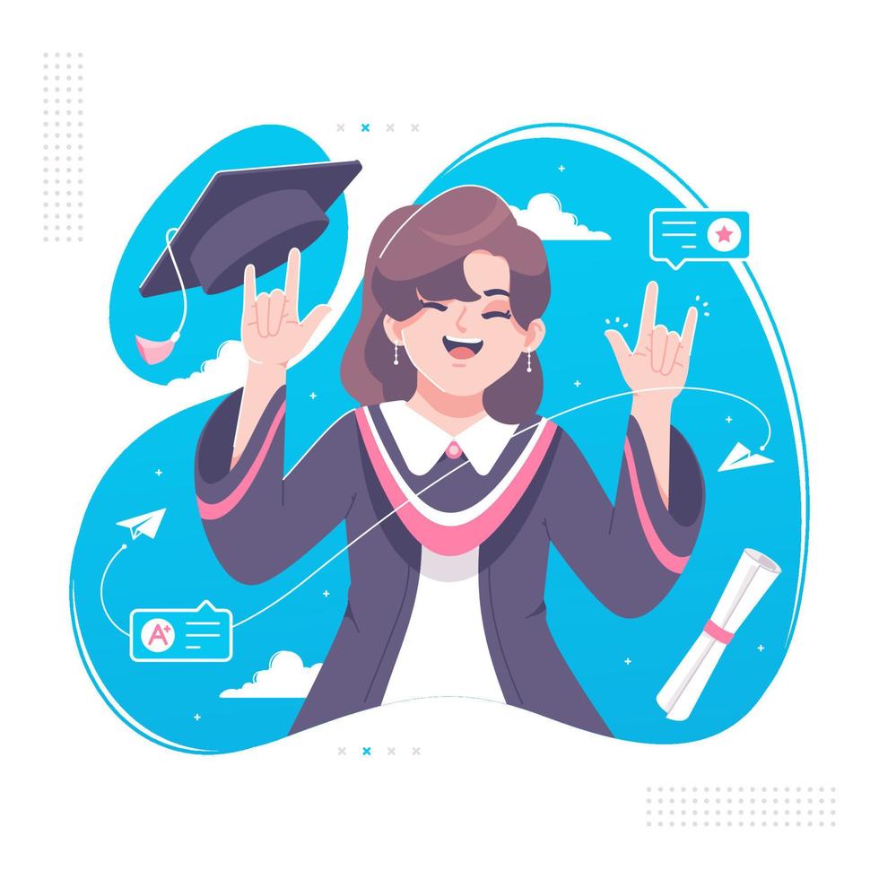 funny cute girl happy graduation illustration background vector