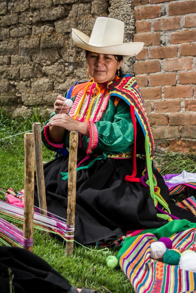 Peruvian andean womans posing in diferents actions photo