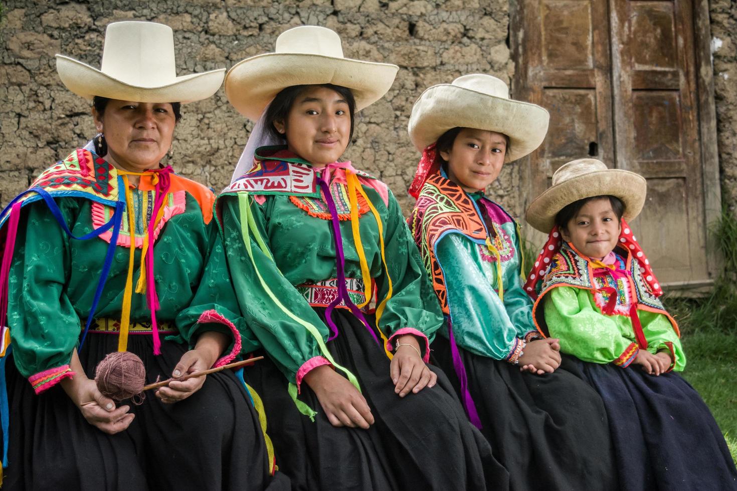 Peruvian andean womans posing in diferents actions photo