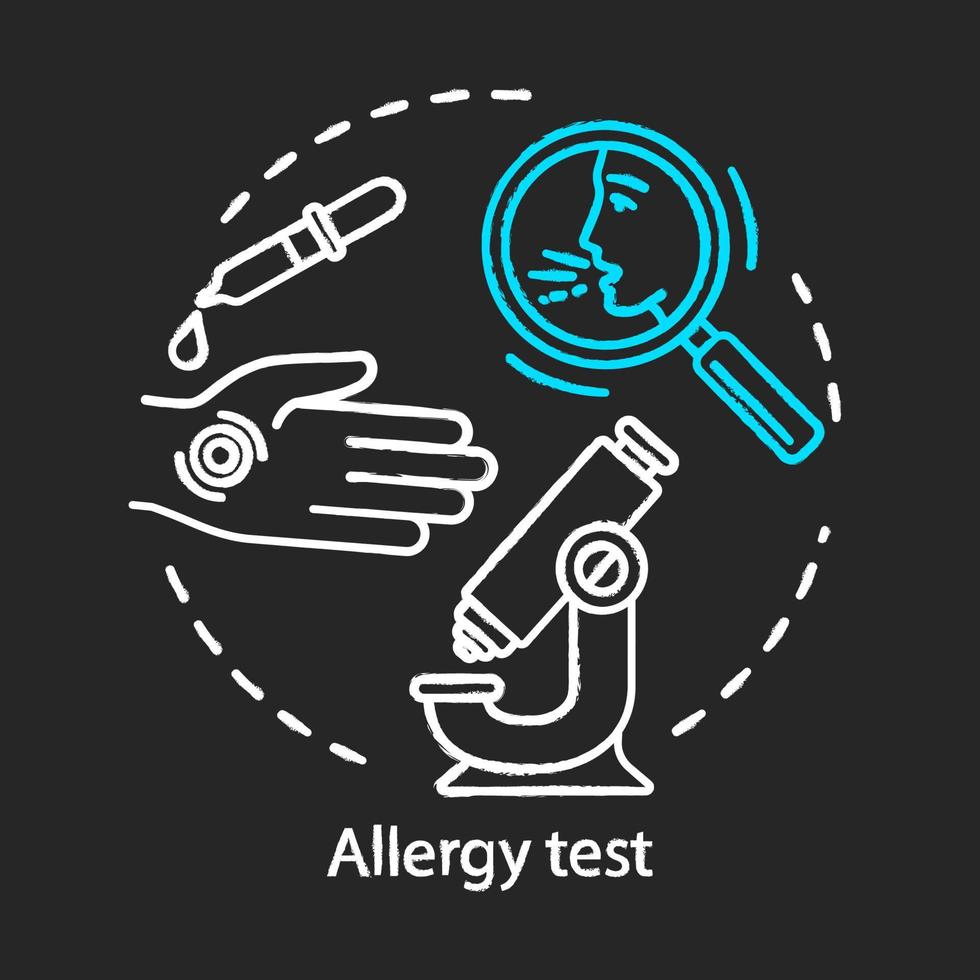 Allergy test chalk concept icon. Allergic reaction diagnosis idea. Symptoms laboratory analysis. Allergic diseases identification. Vector isolated chalkboard illustration