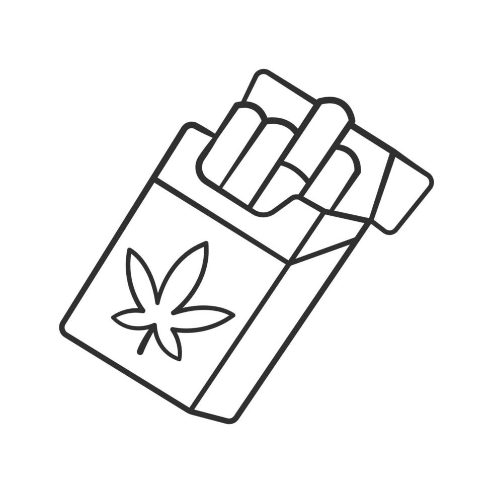 Cigarettes linear icon. Cannabis industry. Ganja smoking. Hemp distribution and sale. Relaxing CBD ciggy pack. Thin line illustration. Contour symbol. Vector isolated outline drawing. Editable stroke