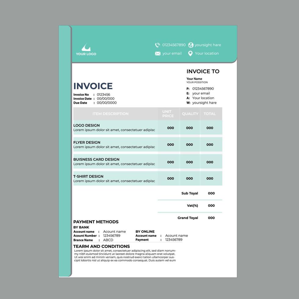 Professional business invoice design template vector