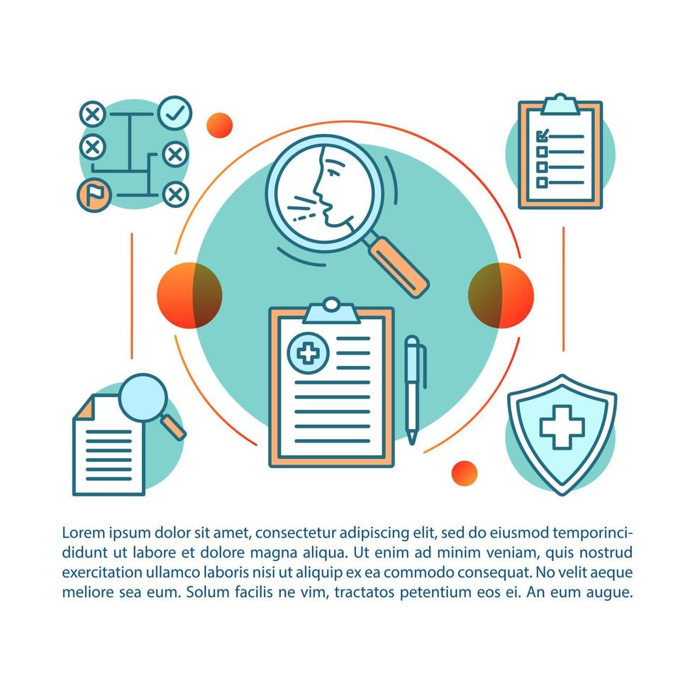 Allergy guide article page vector template. Medical screening, testing. Brochure, magazine, booklet design element with icons and text boxes. Print design. Concept illustrations with text space