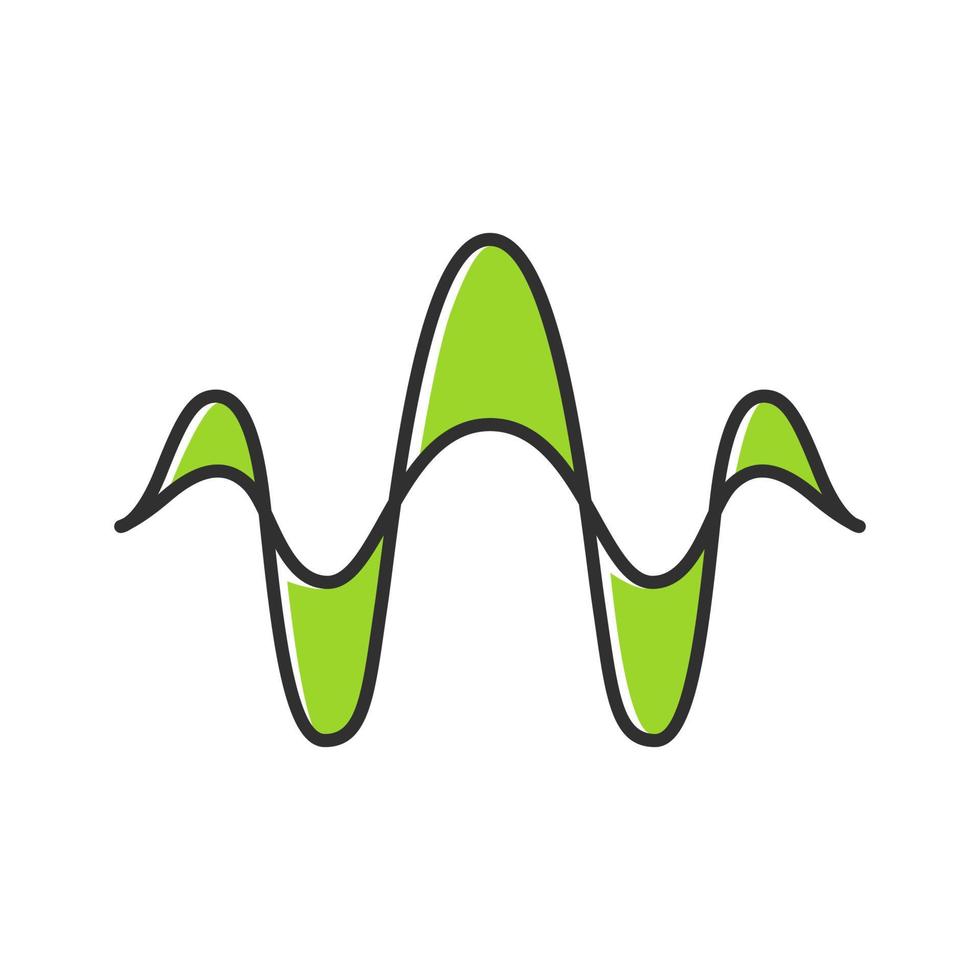 Green abstract overlapping waves color icon. Sound, audio, music rhythm wavy lines. Vibration, noise amplitude level. Abstract digital soundwave, waveform. Isolated vector illustration