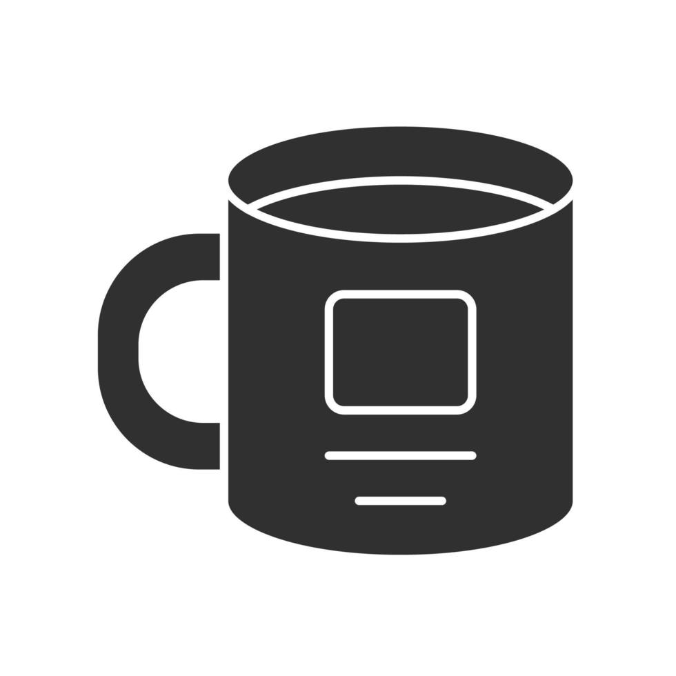 Personal cup, ceramic utensil glyph icon. Crockery, kitchen set item silhouette symbol. Negative space office worker signed mug with drink. Corporate identity, merchandise vector isolated illustration