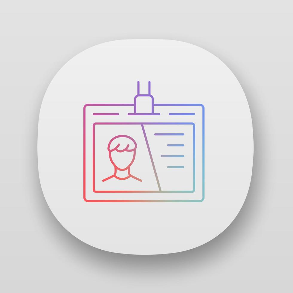 ID tag, identification document app icon. UI UX user interface. Web or mobile application. Access pass vector isolated illustration. Worker personal badge. Driver licence, company employee accessory