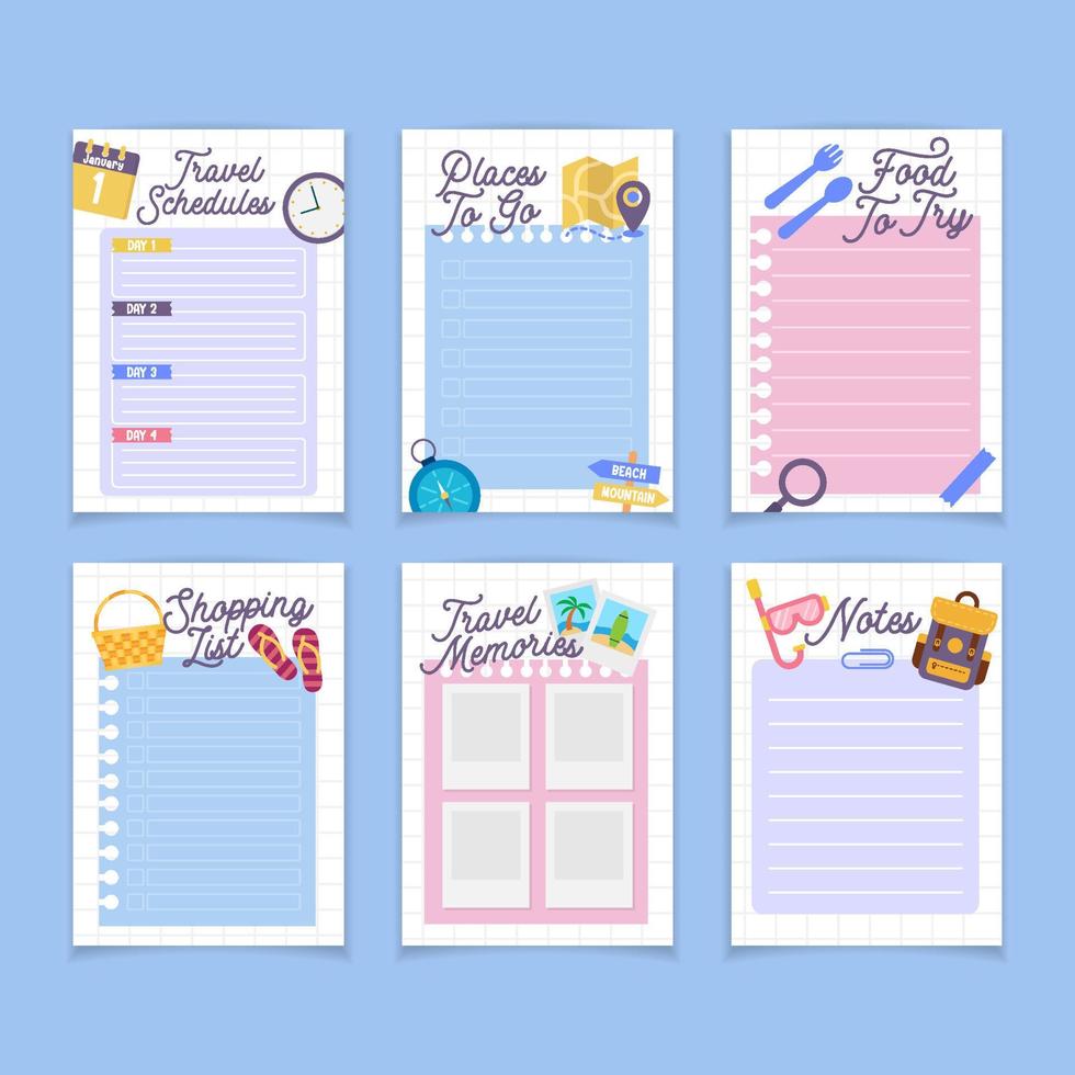 Travel Journal Table Set Template vector