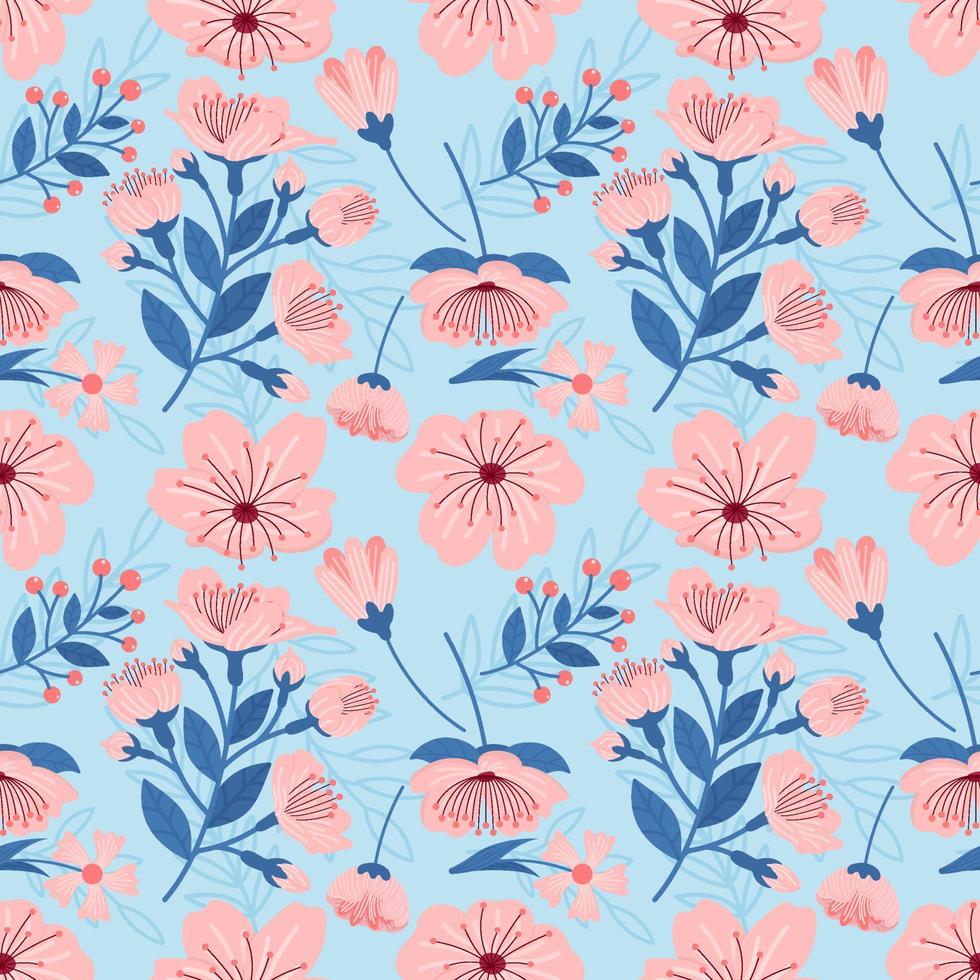 Spring Cherry Blossom Seamless Pattern Background vector