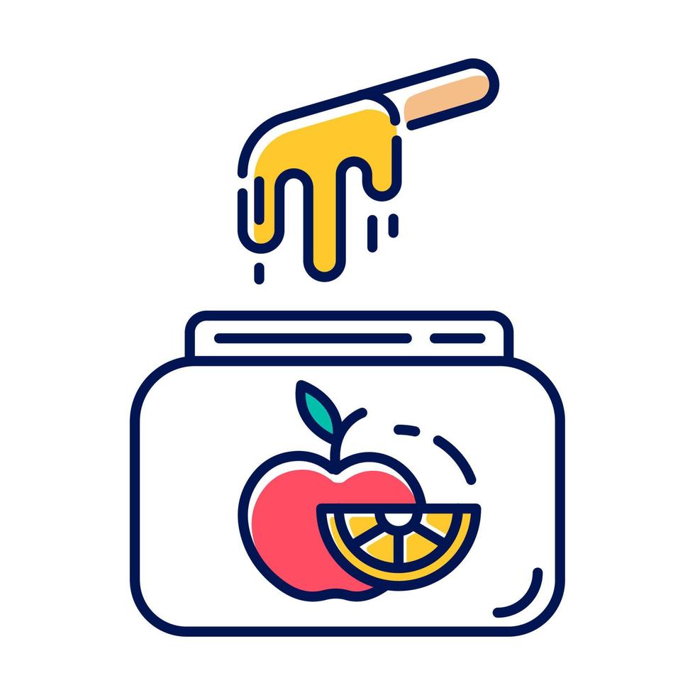 Fruit waxing color icon. Natural, soft, cold wax in jar with spatula. Body hair removal equipment. Tools for depilation. Professional beauty treatment cosmetics. Isolated vector illustration