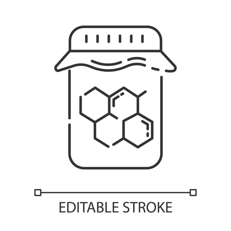 Honey wax jar linear icon. Natural hard cold waxing product. Hair removal equipment. Tools for depilation. Thin line illustration. Contour symbol. Vector isolated outline drawing. Editable stroke