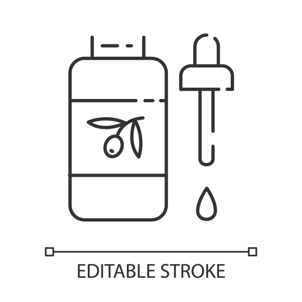 Body oil linear icon. Depilation, waxing aftercare moisturizing product. Natural, organic, healthy skin care. Thin line illustration. Contour symbol. Vector isolated outline drawing. Editable stroke