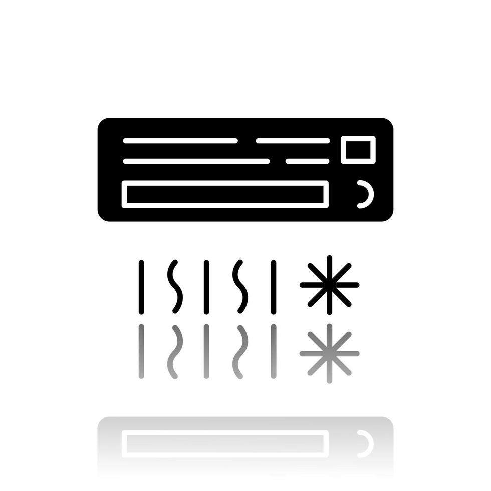 Air conditioning system drop shadow black glyph icon. Cooling device. Air conditioner, ventilator. Temperature regulation, climate control. Home appliance. Vector isolated illustration