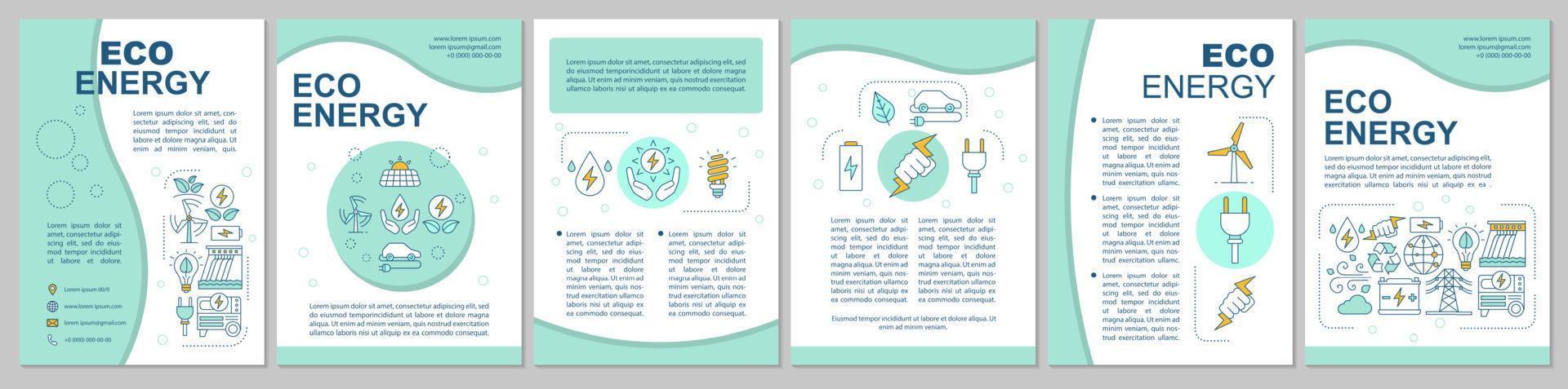 plantilla de folleto de energía ecológica. Tecnología verde. folleto, folleto, diseño de impresión de folleto con iconos lineales. conservación medioambiental. diseños de páginas vectoriales para revistas, informes, carteles publicitarios vector