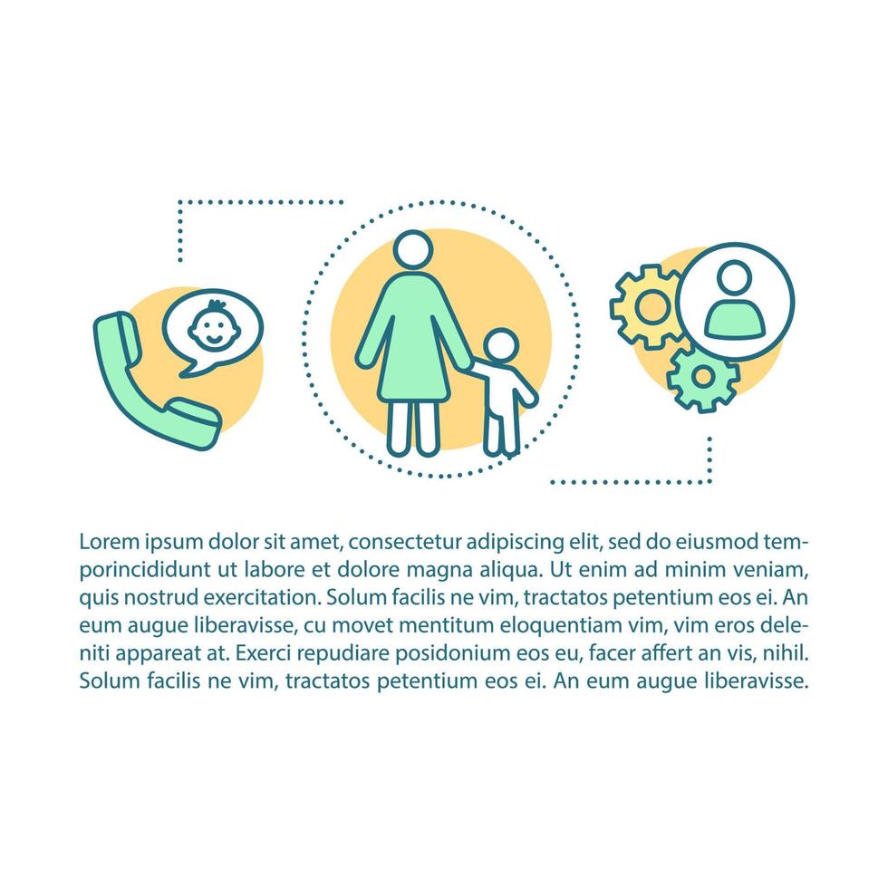 Babysitter concept linear illustration. Outdoor babysitting. Article, brochure, magazine page. Nanny booking. Kindergarten. Thin line icons with text. Print design. Vector isolated outline drawing