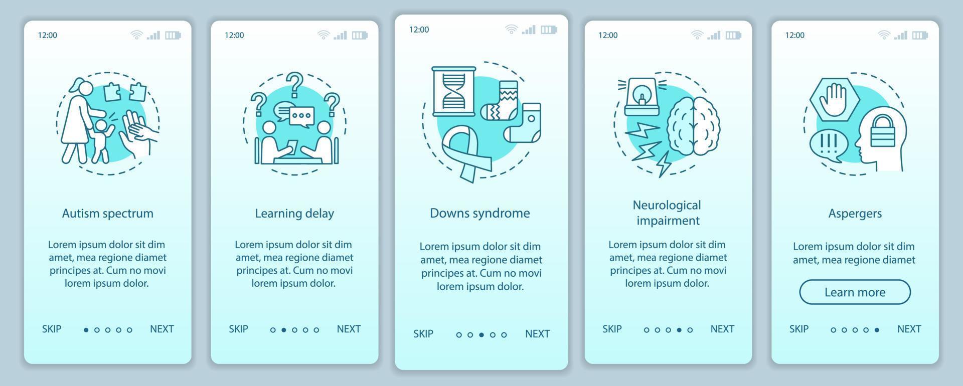 Child home care onboarding mobile app page screen vector template. Nursing service. Pediatrics. Kids disorders walkthrough website steps. Medicine and healthcare. UX, UI, GUI smartphone interface