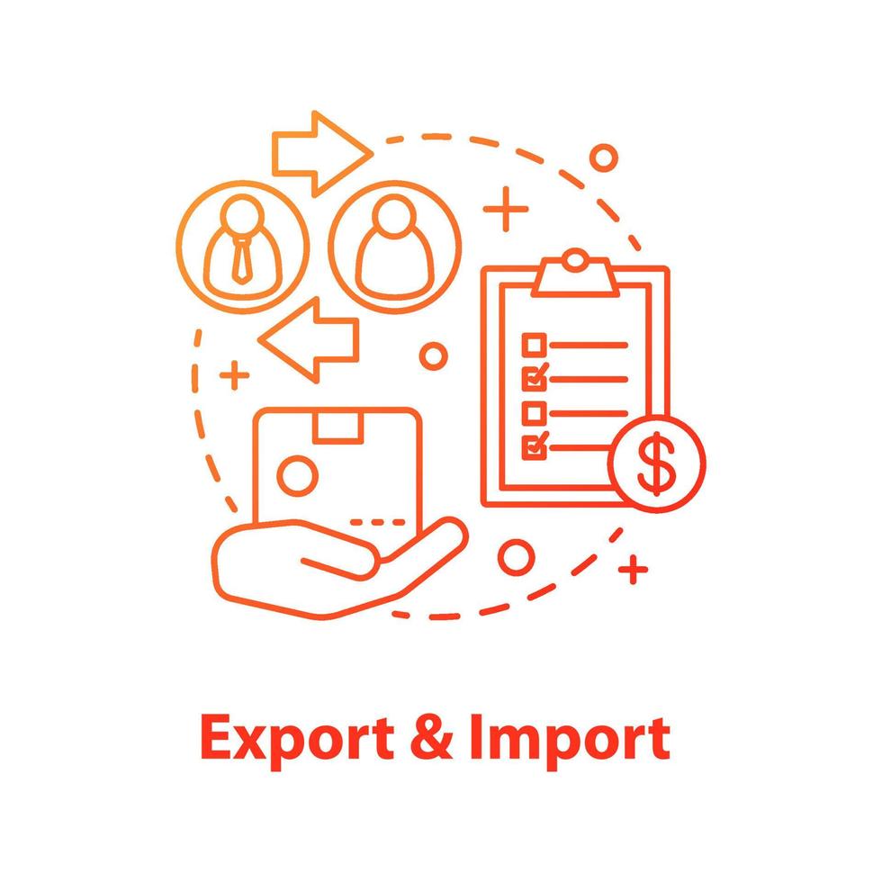 icono de concepto de exportación e importación. servicio de entrega de paquetes. logística y distribución. ilustración de línea delgada de idea de comercio global. dibujo de contorno aislado vectorial vector