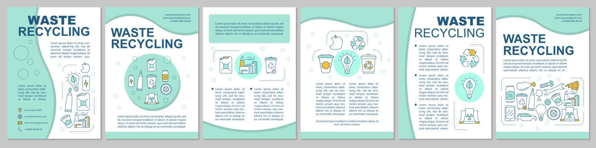 Waste recycling brochure template. Trash sorting. Flyer, booklet, leaflet print design with linear icons. Garbage management. Vector page layouts for magazines, annual reports, advertising posters