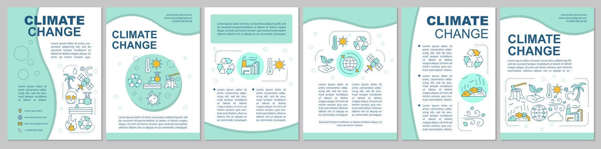 diseño de plantilla de folleto de cambio climático. cuestiones ambientales. folleto, folleto, diseño de impresión de folleto con iconos lineales. calentamiento global. diseños de páginas vectoriales para revistas, informes, carteles publicitarios vector