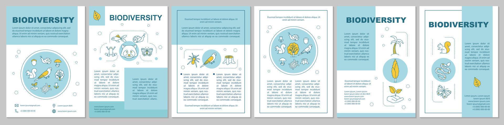 Biodiversity brochure template. Animals and plants. Flyer, booklet, leaflet print design with icons. Zoology, botany. Fauna and flora. Vector page layouts for magazines, reports, advertising posters