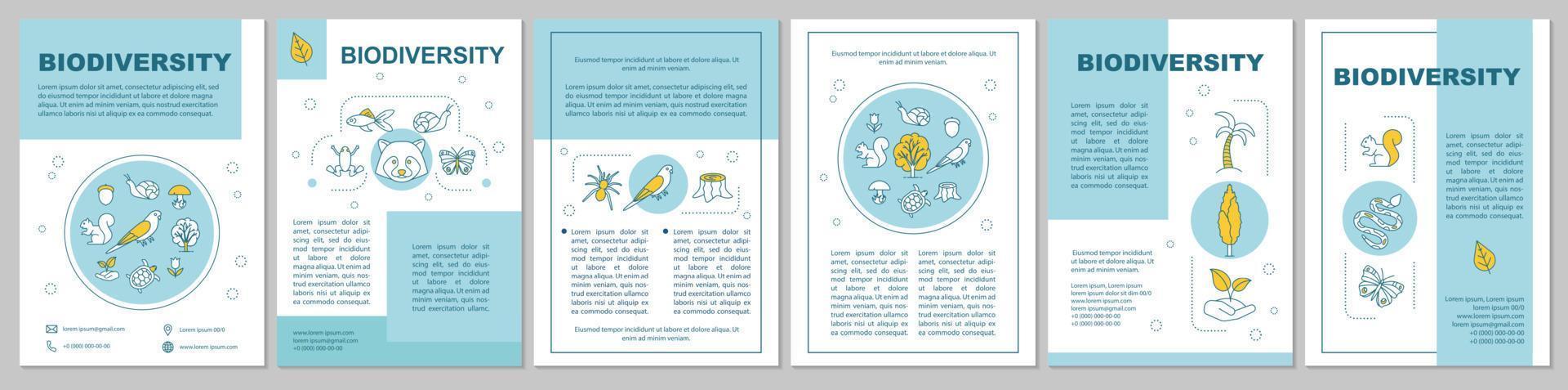 Biodiversity brochure template. Animals and plants. Flyer, booklet, leaflet print design with icons. Zoology, botany. Fauna and flora. Vector page layouts for magazines, reports, advertising posters